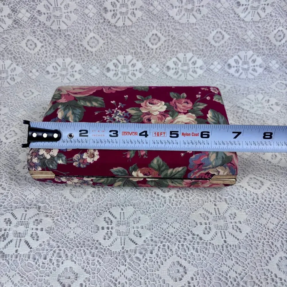 Vintage Floral Fabric Covered Jewelry Box Organizer with Mirror & Ring Holder
